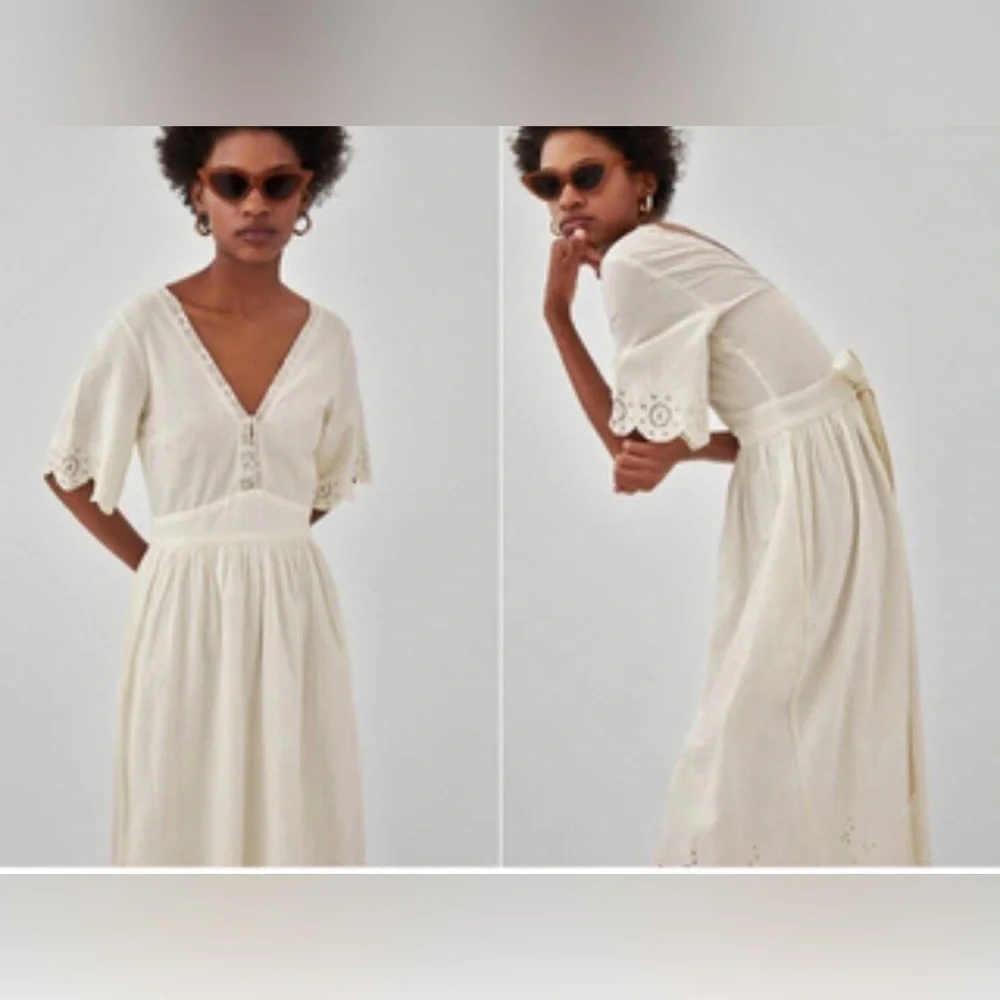 Gorgeous Ethereal Trf Collection For Zara White Linen Dress Summer cottagecore - Picture 12 of 12